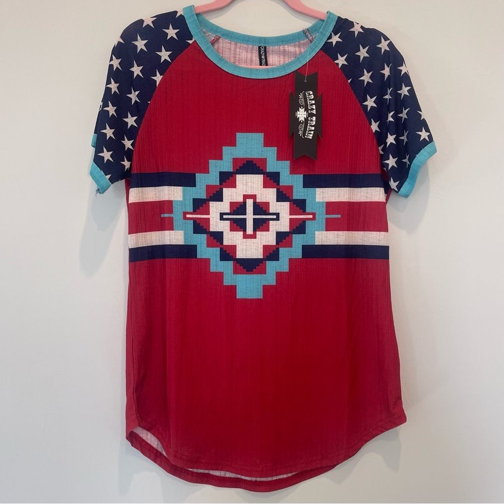 NWT - Crazy Train Patriotic/Aztec Tee - S